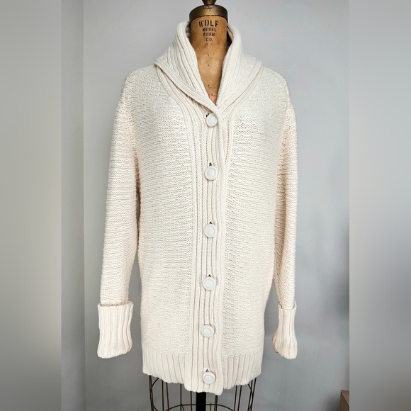 NWOT Shipley & Halmos Winter White Textured Knit Quiet Luxury Cardigan - L